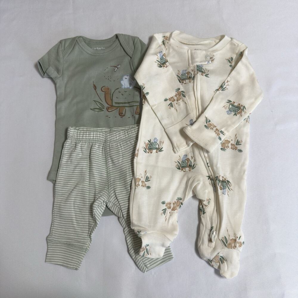 Carter's Baby Green Turtle 3-Piece Sleep and Play Set Size Newborn